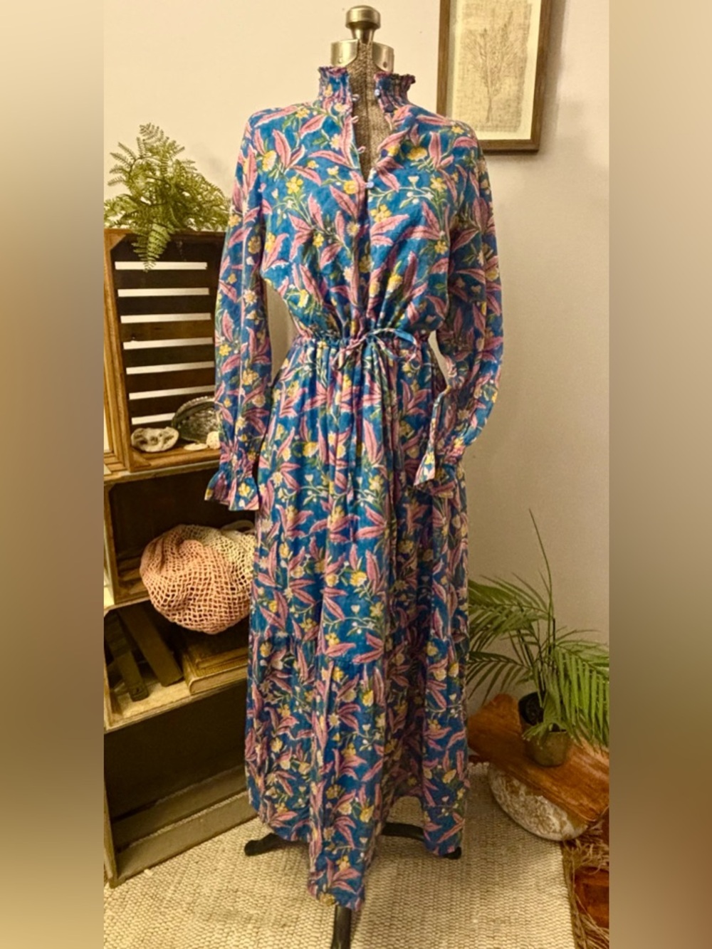 Emerson Fry Floral Dress Large Maxi Organic Cotton Lightweight Breathable